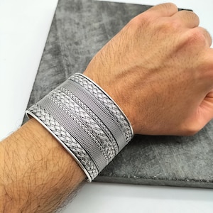 Braided Sterling Silver Wide Cuff Bracelet - Adjustable, Handmade, Engravable