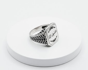 Pure Silver Arabic HasbiAllah Written Men's Ring, 925 Sterling Silver Hasbiallah Ring, Muslim Ring, Islamic Ring, Gift Silver Ring