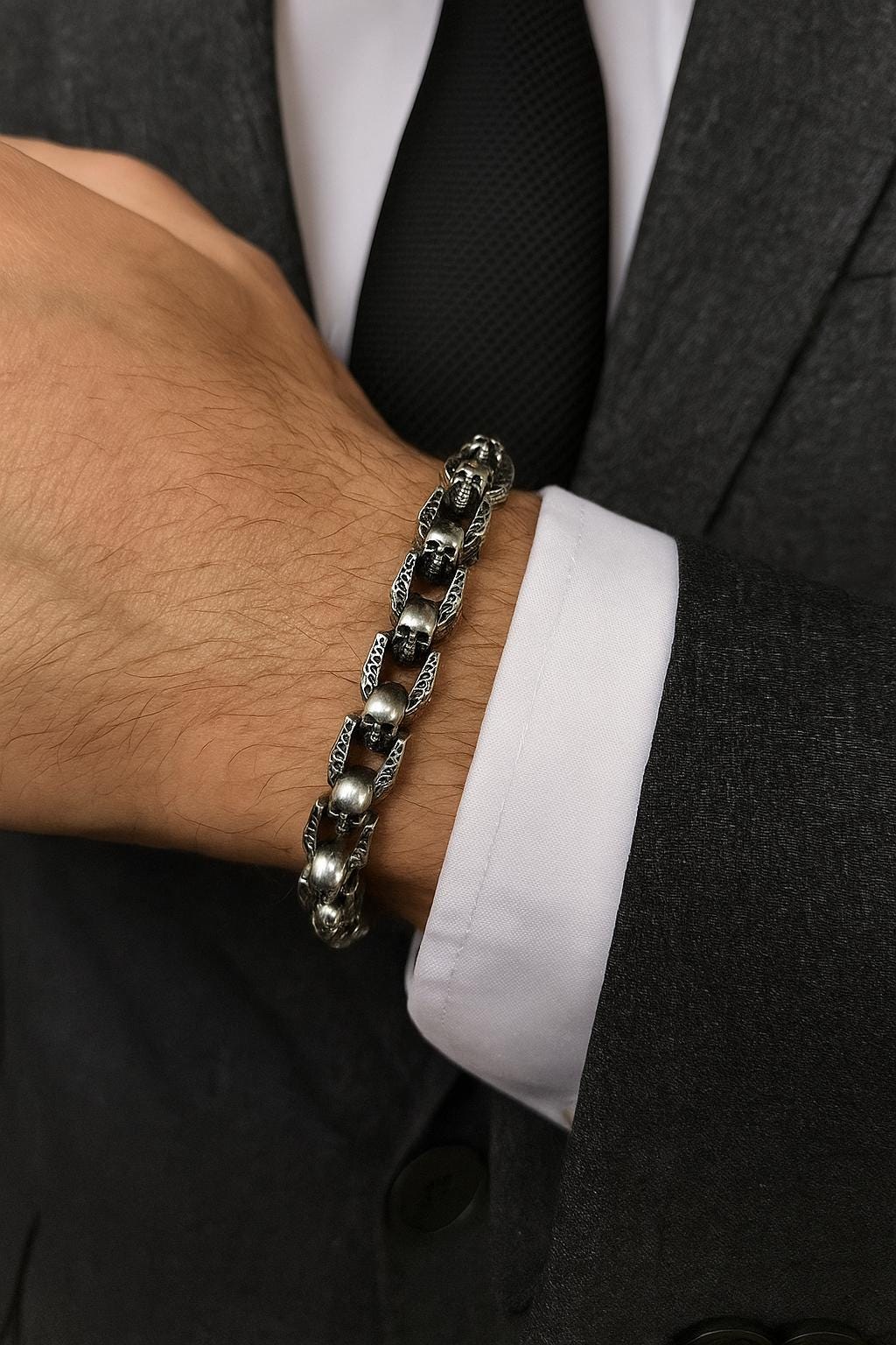 925 Sterling Silver Skull Bracelet for Men, Anniversary Gift, Silver Chain Bracelet, Pure Silver Bracelet, Gift for Himself, Valentine Gift
