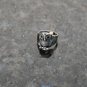Anillo de búho para hombre en plata de ley 925, anillo personalizable para hombre, anillo de búho, anillo de plata hecho a mano, regalo de aniversario, anillo llamativo, anillo de sello