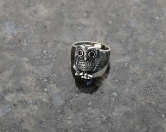 Handmade Sterling Silver Owl Ring - Customizable Men&#39;s Statement Ring