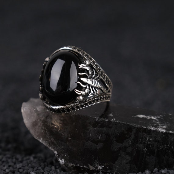 Black Onyx Scorpion Ring: Handmade 925 Sterling Silver Men's Ring