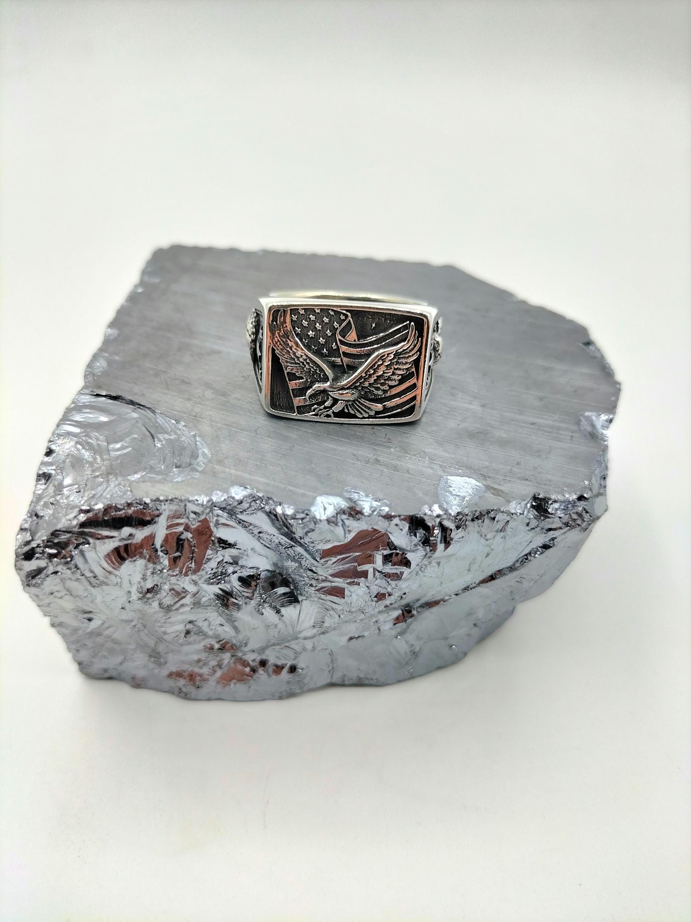 Silver American Flag Ring, 925 Sterling Silver American Flag Eagle Ring, Ring For Patriot, Father's Day Gift, Anniversary Gift, Gif For Him