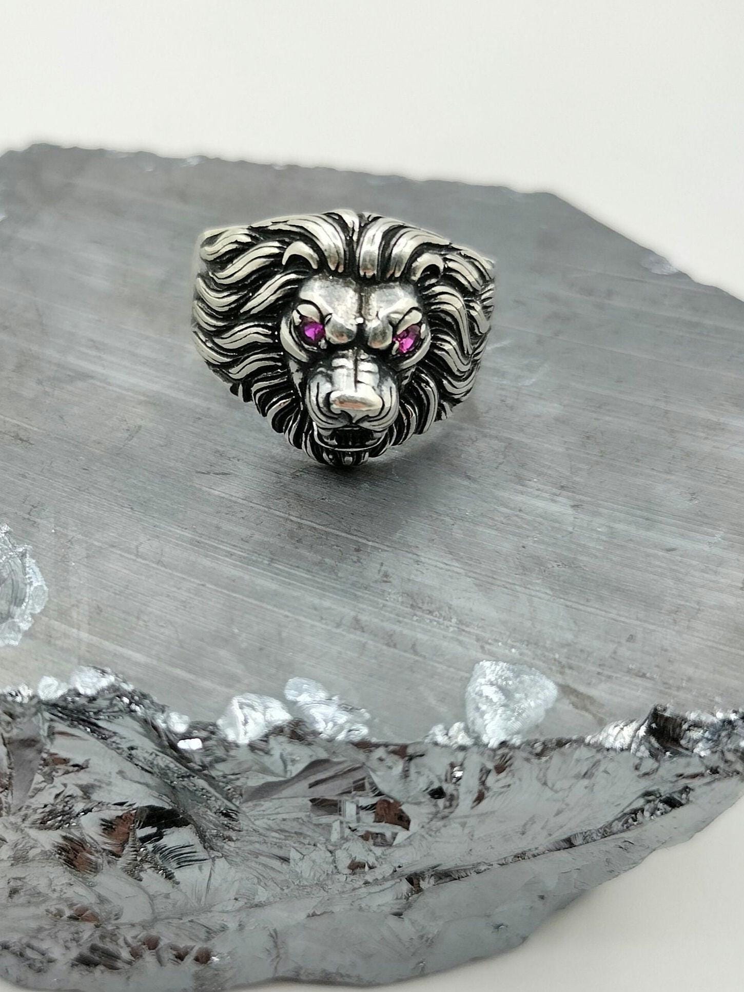 アクセサリー LED RECHWE Lion ring silver 925 Vkei Ruby-eyed Lion Ring: 925 Sterling Silver Handmade Men's Ring - Etsy