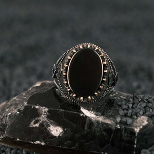 Pure Silver 925 Sterling Silver Men&#39;s Ring with Black Onyx Stone, Gift for Male Lover, Silver Ring, Personalized Ring, Anniversary Ring
