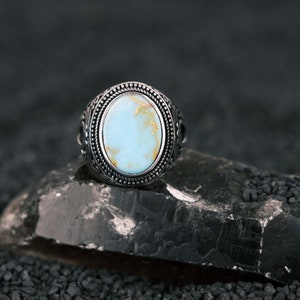 Turkish Silver Men&#39;s Ring with Turquoise Stone - 925 Sterling Gemstone Jewelry, Christmas Gift, Personalized Silver Ring