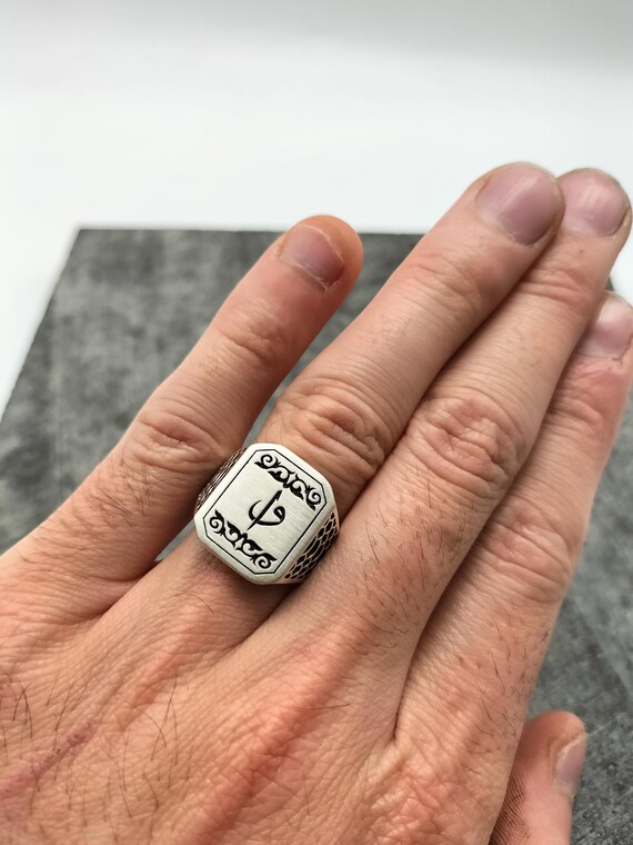 Bague homme brodée en argent sterling 925 Elif Vav, bague en