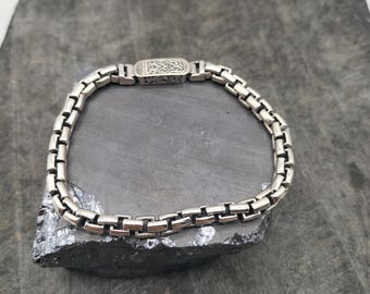 Handmade 925 Sterling Silver Men's Bracelet, Solid Silver Chain Bracelet, Minimalist Gift for Men, Adjustable Silver Jewelry, Self Gift
