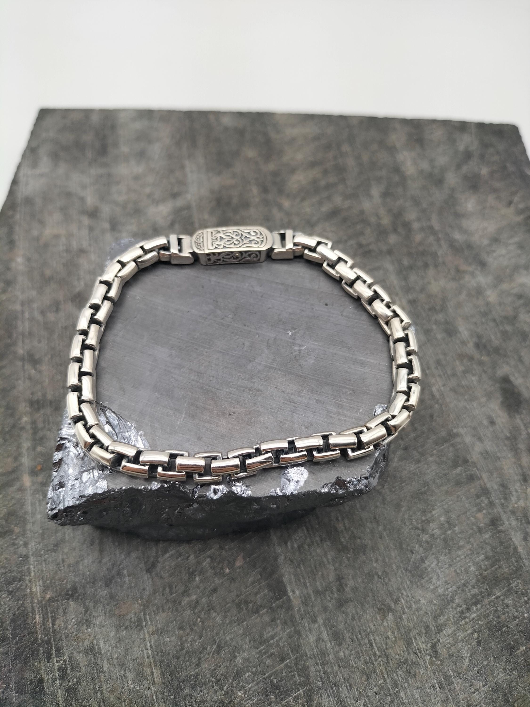 Handmade 925 Sterling Silver Men's Bracelet, Solid Silver Chain