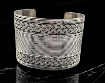 925 Sterling Silver Wide Cuff Bracelet, Special Wide Cuff Bracelet for Men and Women, Handmade Jewelry, Gift For Him, Artisan Jewelry