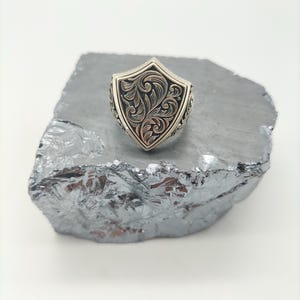 925 Sterling Silver Embroidered Men&#39;s Ring, Father Day Gift, Anniversary Gift, Signet Silver Ring, Personalized Silver Ring