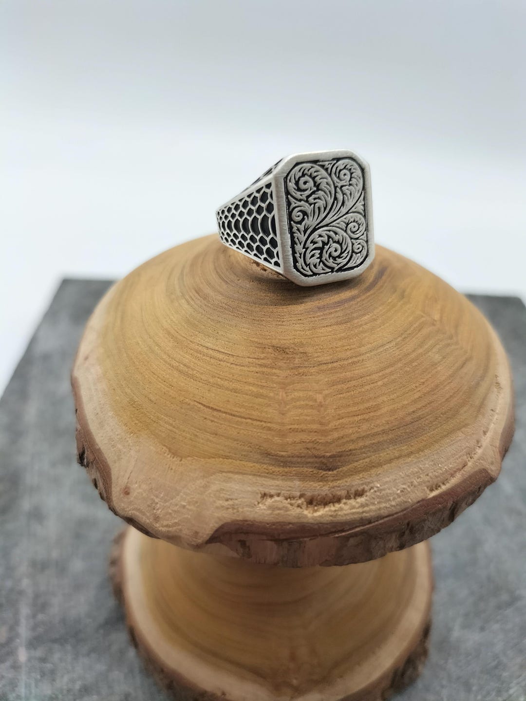 SILVER925 SQUARE ENGRAVING RING/シルバー/リング 925 Sterling Silver Square Engraved Men's Ring, Handmade Silver
