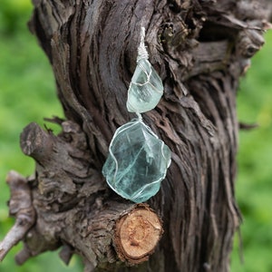 Natural Fluorite Raw Gemstone Silver Pendant image 1