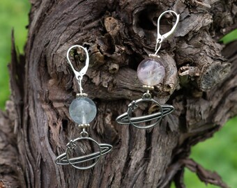 Fluorite Stone Sterling Silver Earrings