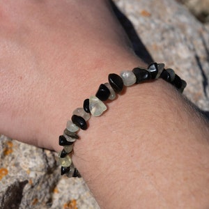 Obsidian And Prehnite Gemstone Bracelet, Protection Calming Bracelet image 2