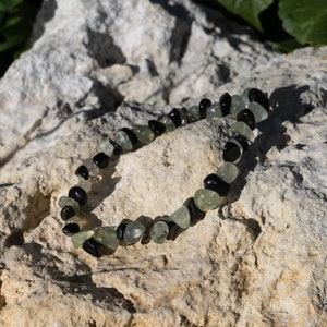 Obsidian And Prehnite Gemstone Bracelet, Protection Calming Bracelet image 1