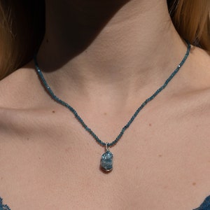 Apatite Tiny Pendant Necklace, AAA Quality Stone, Throat Chakra Necklace, Anxiety Necklace image 1