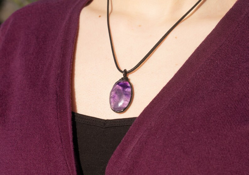 Amethyst Pendant, Healing Stone Jewelry, Calming Necklace zdjęcie 6