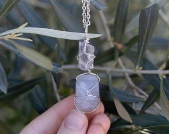 Collier pendentif kunzite, bijoux de guérison