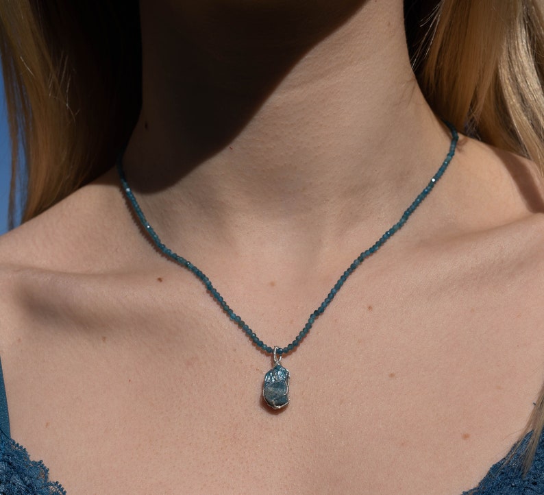 Apatite Tiny Pendant Necklace, AAA Quality Stone, Throat Chakra Necklace, Anxiety Necklace image 1