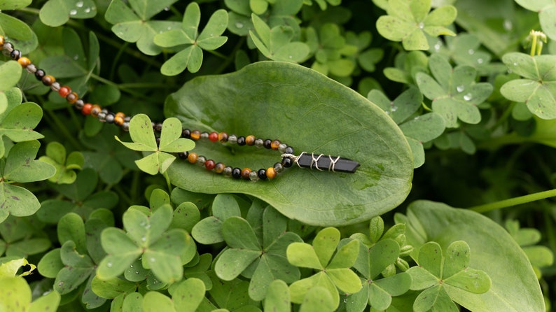 Tourmaline, Smoky Quartz, Tiger Eye and Agate Necklace, Grounding Protection Necklace image 3