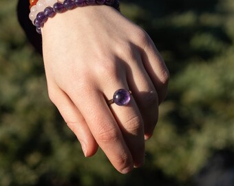 Amethyst Gemstone Ring, Adjustable Ring, Anxiety Ring, February Birthstone, Gift, Handmade Ring, Elegant and Minimalistic Ring