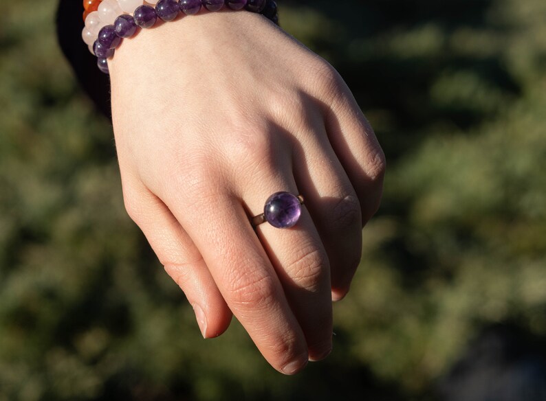 Amethyst Gemstone Ring, Adjustable Ring, Anxiety Ring, February Birthstone, Gift, Handmade Ring, Elegant and Minimalistic Ring image 1