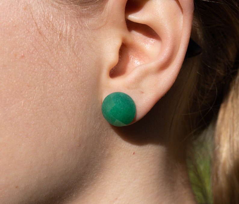 Aventurine Faceted Stone Big Stud Earrings image 2