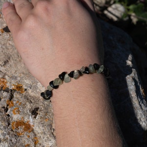 Obsidian And Prehnite Gemstone Bracelet, Protection Calming Bracelet 画像 4