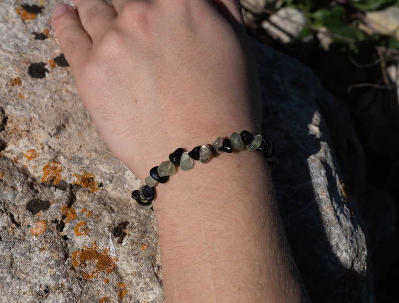 Obsidian And Prehnite Gemstone Bracelet, Protection Calming Bracelet image 4