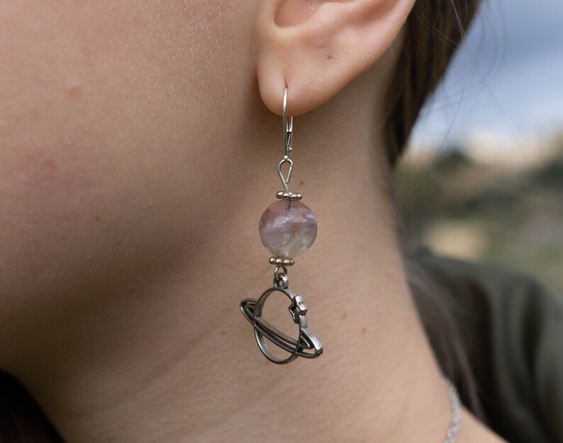 Fluorite Stone Sterling Silver Earrings image 3