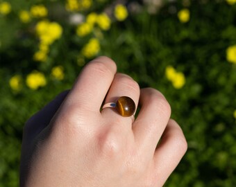 Tiger's Eye Gemstone Ring, Adjustable Ring, Confidence Stone Ring, Gift, Handmade Ring, Elegant and Minimalistic Ring