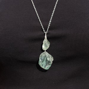 Natural Fluorite Raw Gemstone Silver Pendant image 5