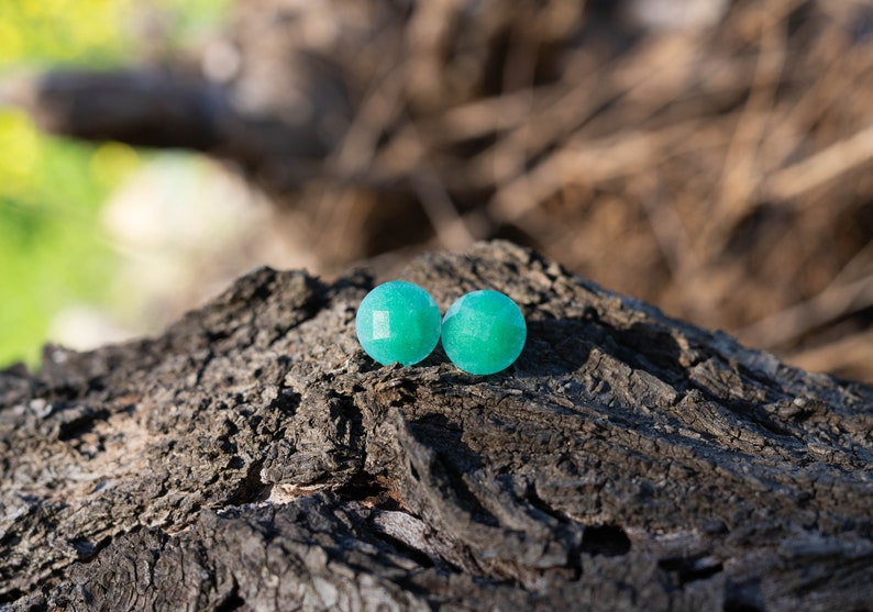 Aventurine Faceted Stone Big Stud Earrings image 1