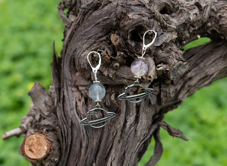 Fluorite Stone Sterling Silver Earrings image 1