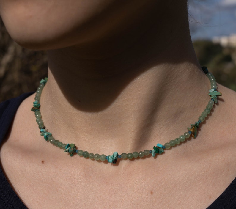 Tiny Gemstone Necklace, Beaded Adjustable Choker, Healing Gemstones imagem 1