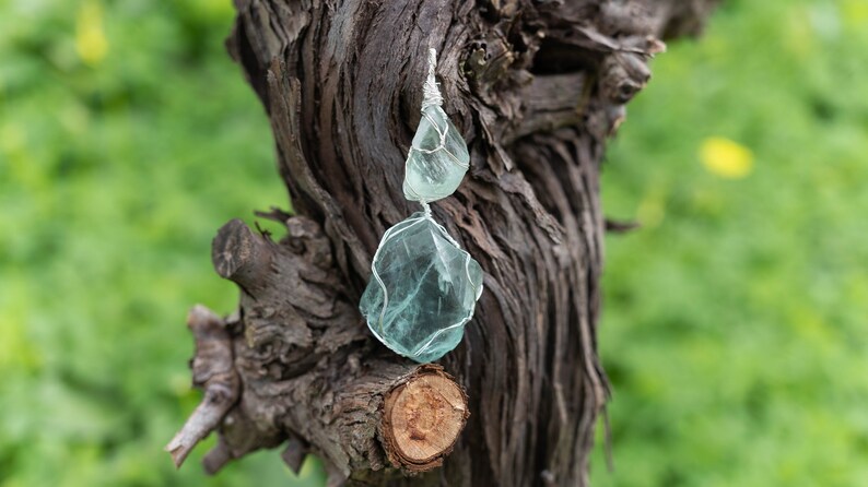 Natural Fluorite Raw Gemstone Silver Pendant image 1