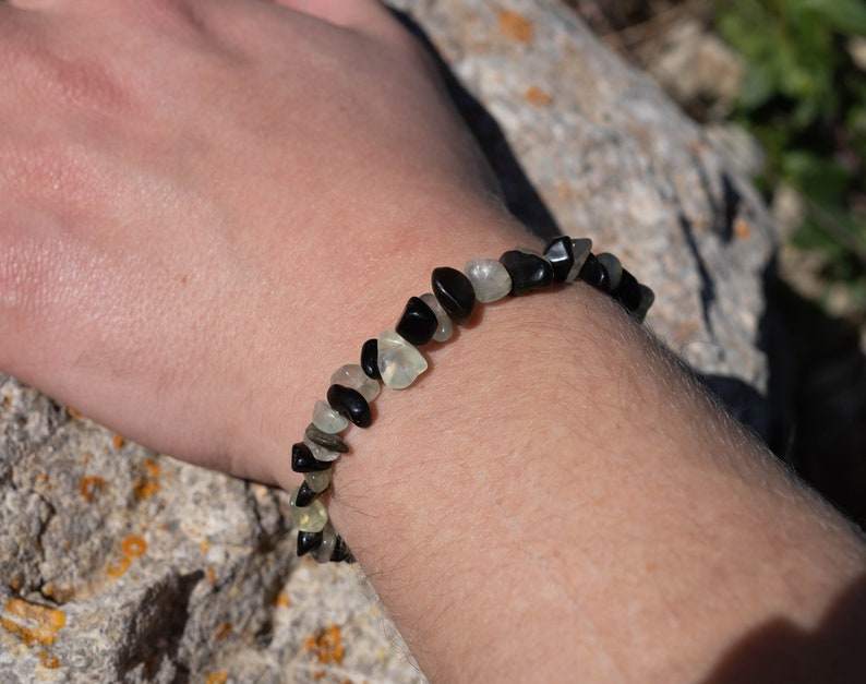 Obsidian And Prehnite Gemstone Bracelet, Protection Calming Bracelet 画像 2