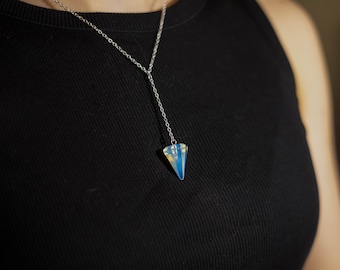 Opalite Pendulum Necklace, Opalite Stone, Opalite Jewelry, Stainless Steel Necklace