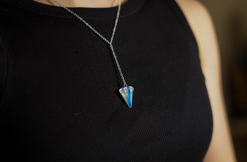 Opalite Pendulum Necklace, Opalite Stone, Opalite Jewelry, Stainless Steel Necklace image 1