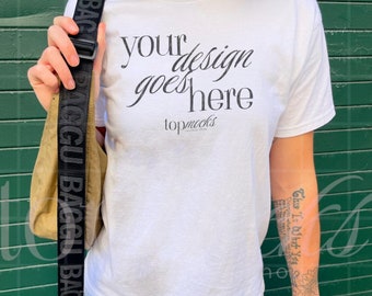 Gildan® 5000 Mockup White, White Tshirt Mockup, White Gildan 5000 Mockup, Real Mockup, Aesthetic Mockup, y2k Selfie Mockup, G500 City Mockup