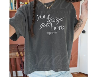 Comfort Colors Boxy Tee Pepper Mockup, 3023CL Boxy Tee Mockup, y2k Crop Top Mockup, Selfie Mockup, Esthetische Mockup, Lifestyle Real Mockup