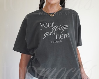 Comfort Colors Boxy Tee Pepper Mockup, 3023CL Boxy Tee Mockup, y2k Crop Top Mockup, Selfie Mockup, Esthetische Mockup, Lifestyle Real Mockup