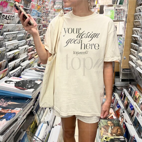 Comfort Colors C1717 Mockup, C1717 Ivory Oversized Shirt Mockup, Tshirt Mockup Woman, Real Mockups, Aesthetic Mockup, y2k Selfie City Mockup