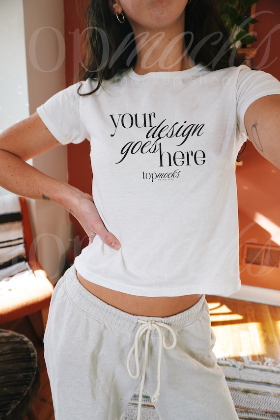 G 5000B Trendy Baby Tee Mockup | Womens White Baby Tee