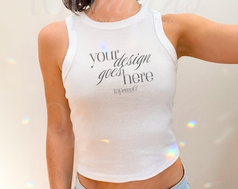 Bella + Canvas 1019 Tank Top Mockup, Womens Racer Tank Mock up, White Tank Top Mockup, y2k Selfie Mockup, Real Model Mockup, 1019 Mockup