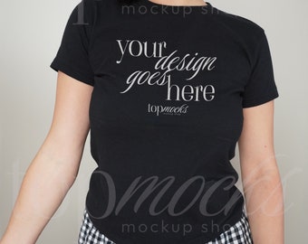G 5000 B Black Baby Tee Mockup, Womens y2k Baby Tee Mockup, Aesthetic Crop Top Baby Tee Mockup, Real Life Mockup, Lifestyle Selfie Mockup