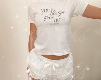 Baby-T-shirt-modell 5000B, Gildan 5000b baby-T-shirt-modell, Gildan 5000B-modeller, Vit baby-T-shirt-modell för kvinnor, Coquette-modell, Real Model-modeller