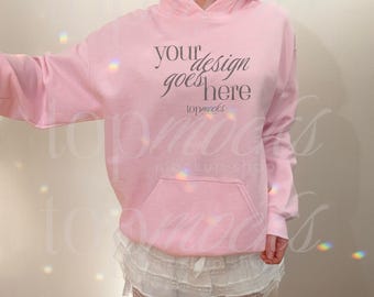 Gildan 18500 Mockup, 18500 Hoodie Mockup Rosa, Sweatshirt Hoodie Mockup, Trendig G 18500 Mockup Riktig Modell Mockup Livsstil Estetisk Mockup