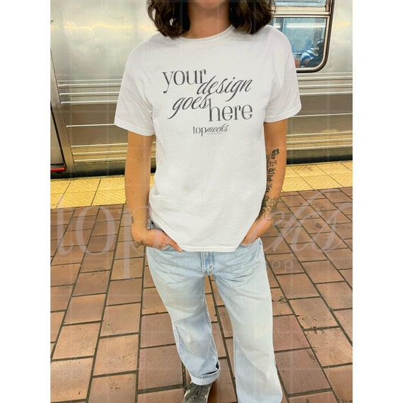 Gildan® 5000 Mockup White, White Tshirt Mockup, White Gildan 5000 Mockup, Real Mockup, Aesthetic Mockup, y2k Selfie Mockup, G500 City Mockup